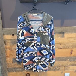 Aztec Pattern Hooded Cardigan